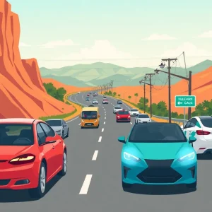 California highway with petrol and electric cars representing emissions standards debate