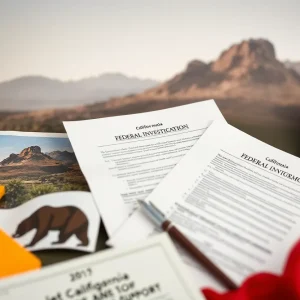 Visual depiction of federal investigation in California's immigrant assistance programs.