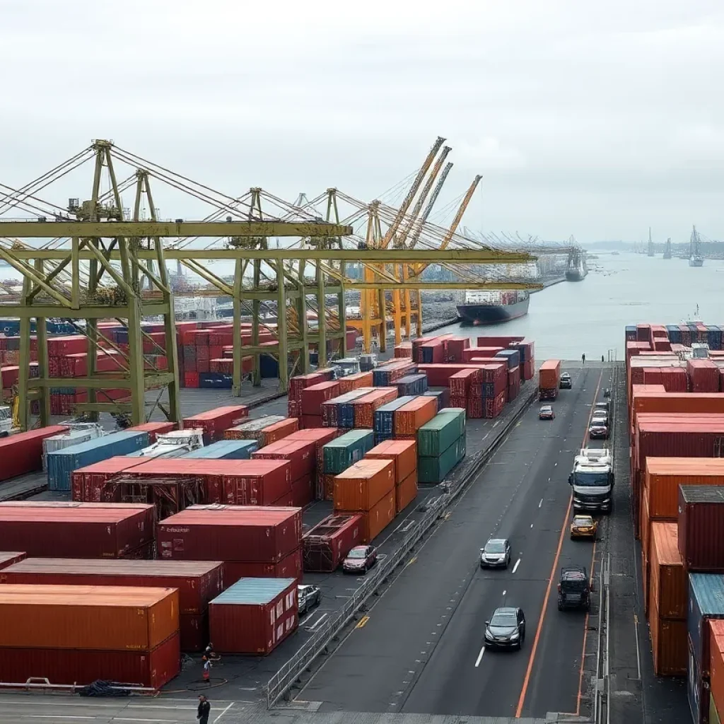 A port in California showing reduced activity due to tariff impacts.