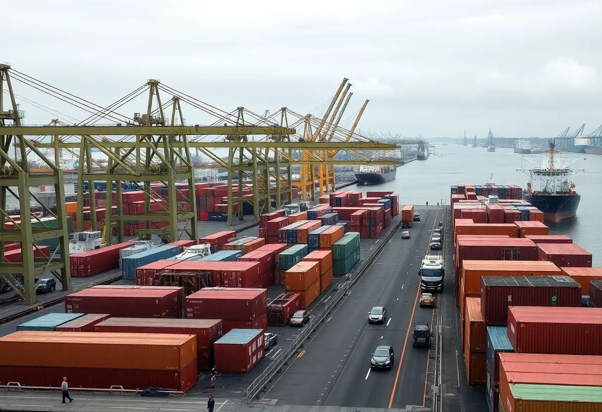 A port in California showing reduced activity due to tariff impacts.