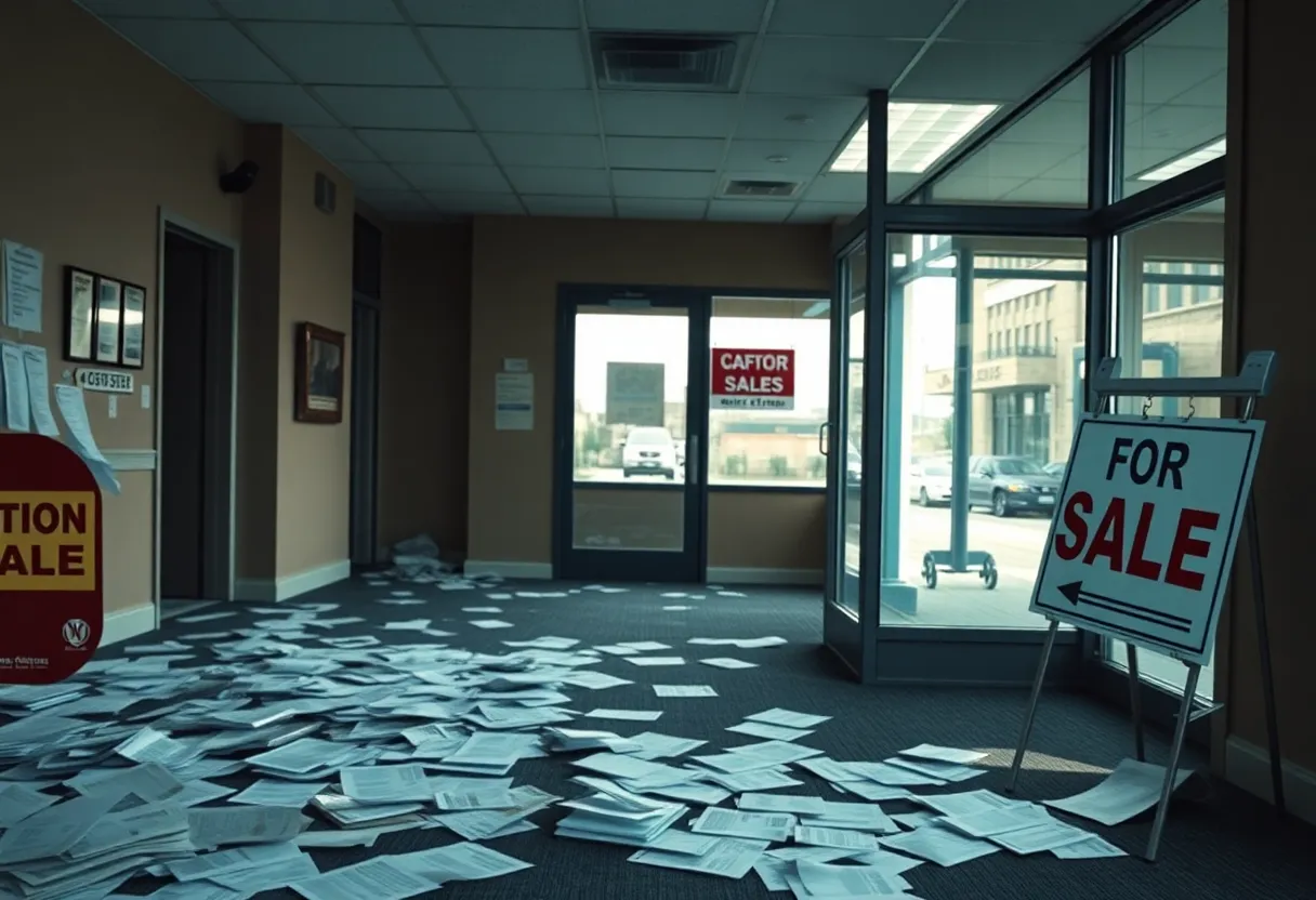 Empty real estate office with caution tape