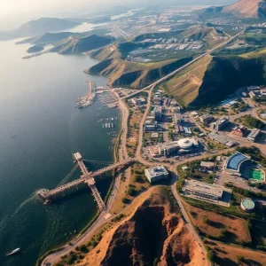 Aerial view of California showcasing various sports venues and tribal casinos.