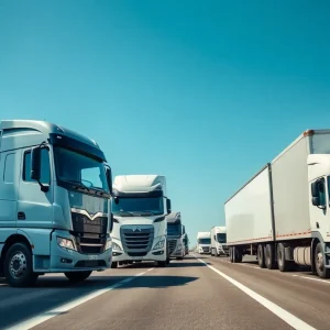 Trucks on a highway representing California truck emissions changes