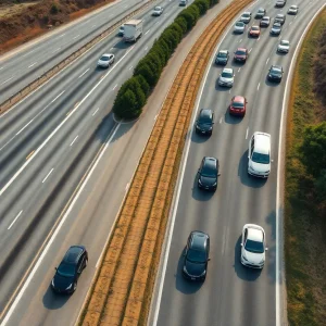 California highways showing a mix of electric and combustion vehicles