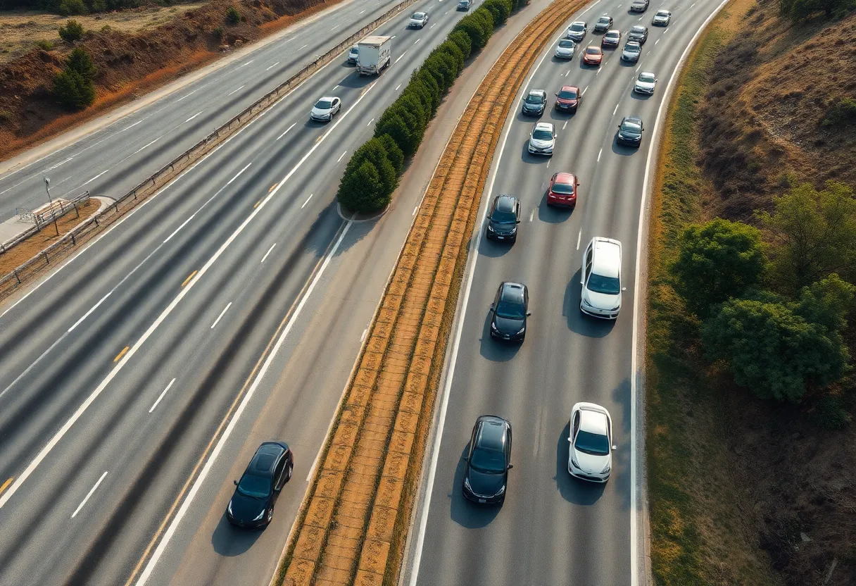 California highways showing a mix of electric and combustion vehicles
