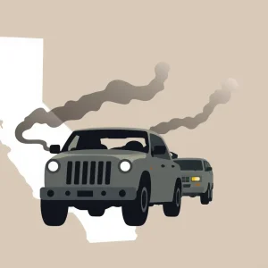 Illustration depicting California vehicles and environmental pollution