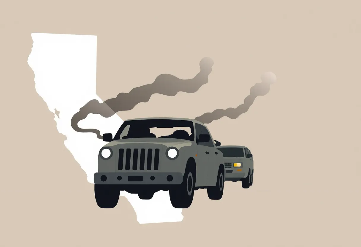 Illustration depicting California vehicles and environmental pollution