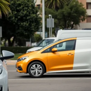 Electric vehicles and gasoline cars parked in a California street.