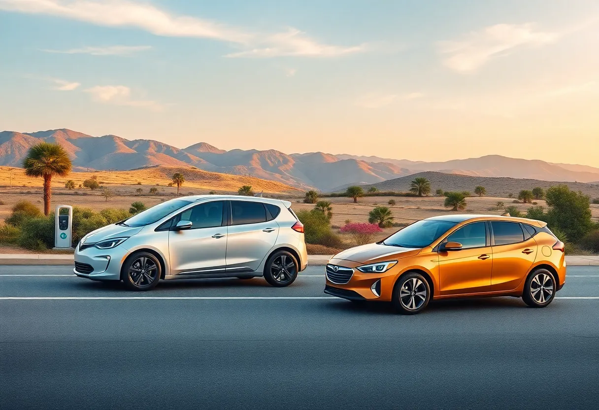Electric and gasoline-powered vehicles on California roads