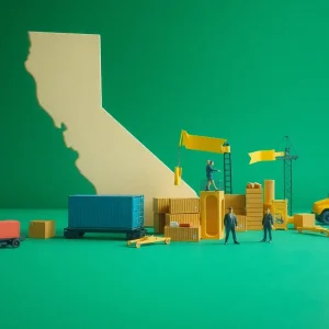 Abstract representation of California's struggling economy under tariffs