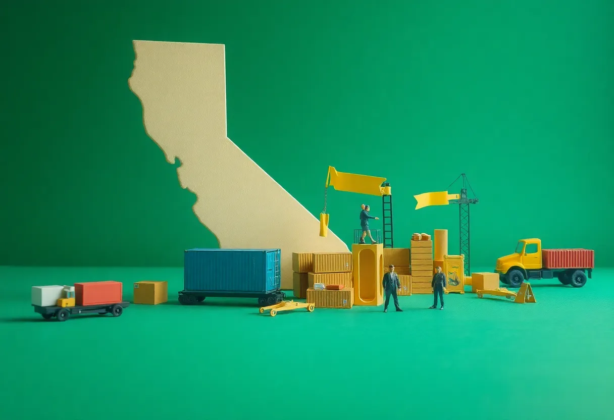 Abstract representation of California's struggling economy under tariffs