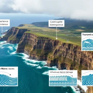 Illustration showing earthquake impact on Oregon coastline
