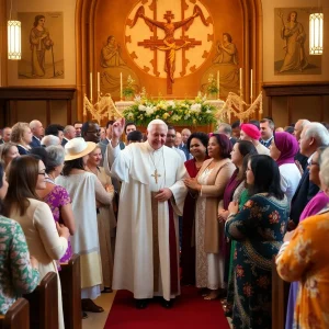 Community celebrating the election of Pope Leo XIV