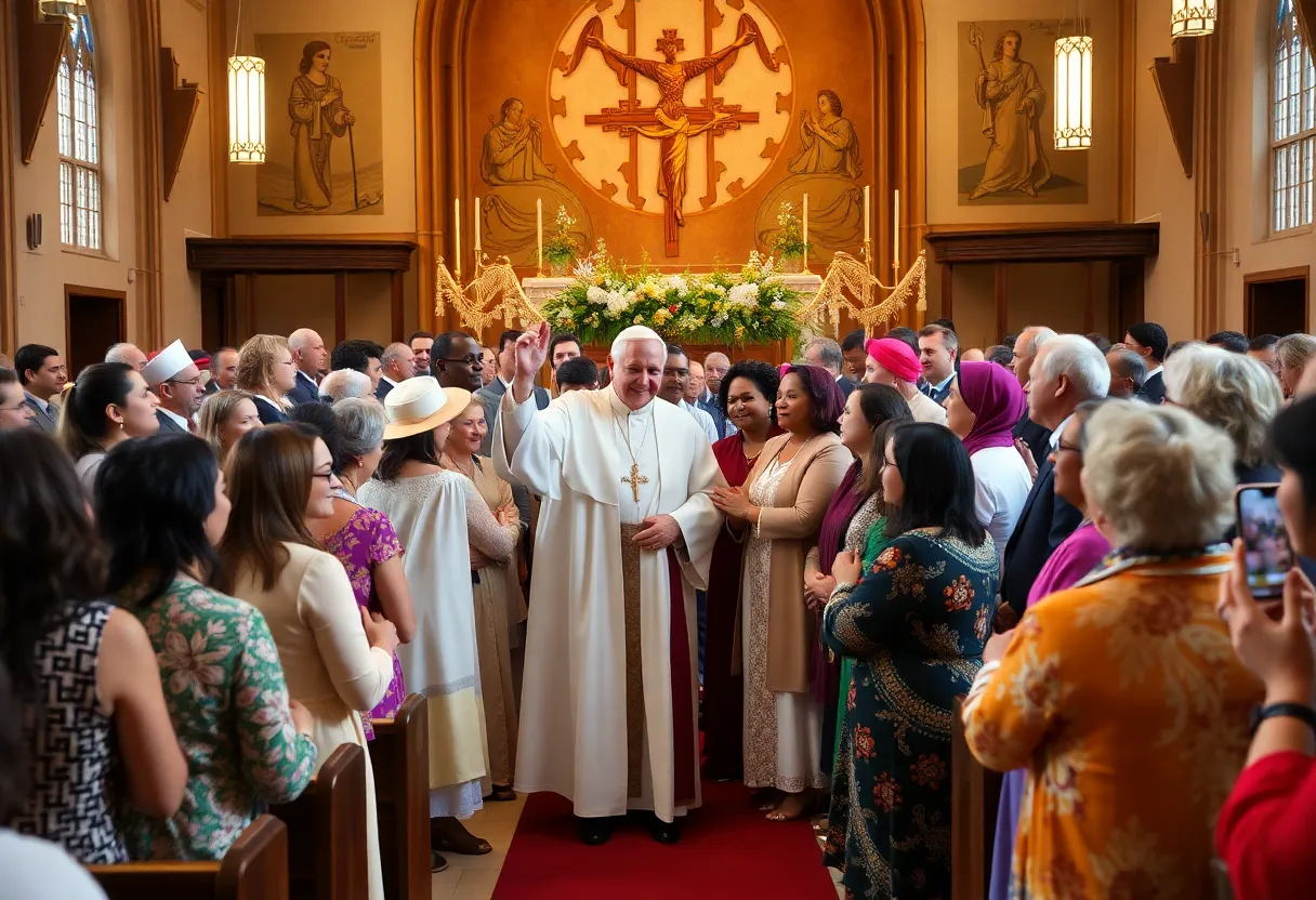 Community celebrating the election of Pope Leo XIV