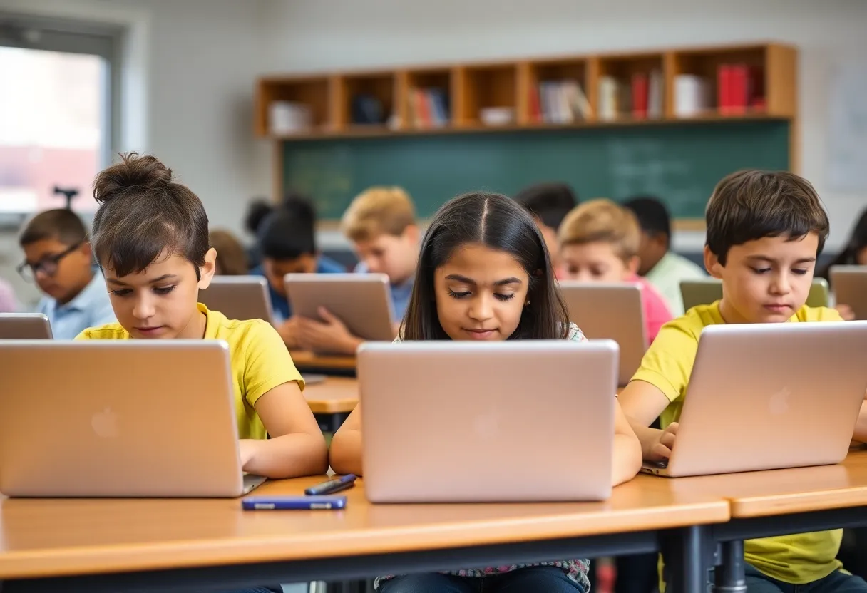Students using Chromebooks in a classroom setting