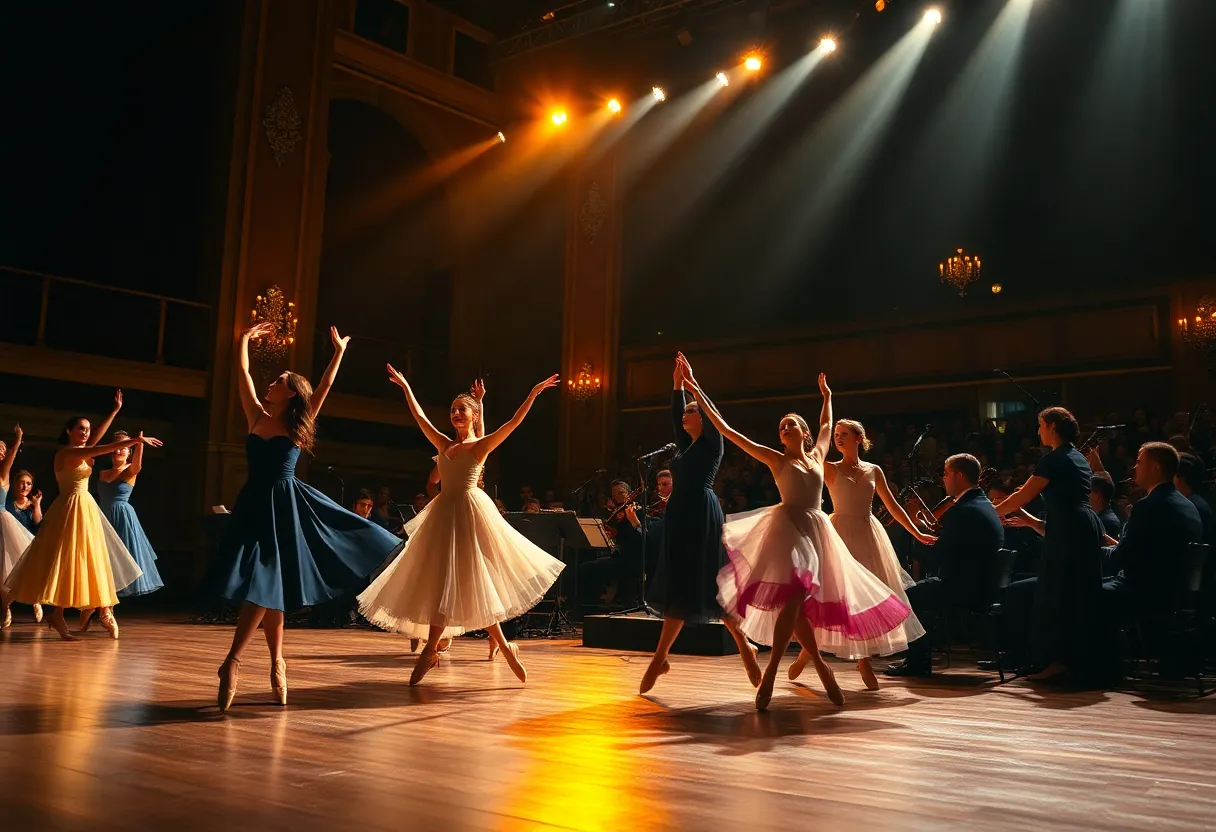 Dancers performing on stage in a ballet production