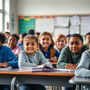 Students interacting in a California classroom environment