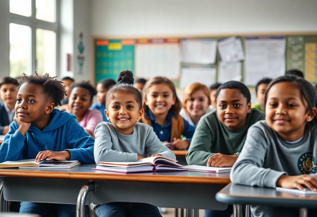 Students interacting in a California classroom environment
