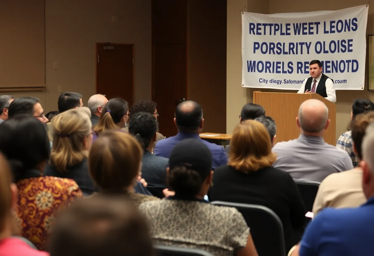 Community members discussing rental aid cuts in San Diego