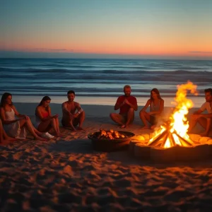 Group of people enjoying a beach bonfire in Coronado, California