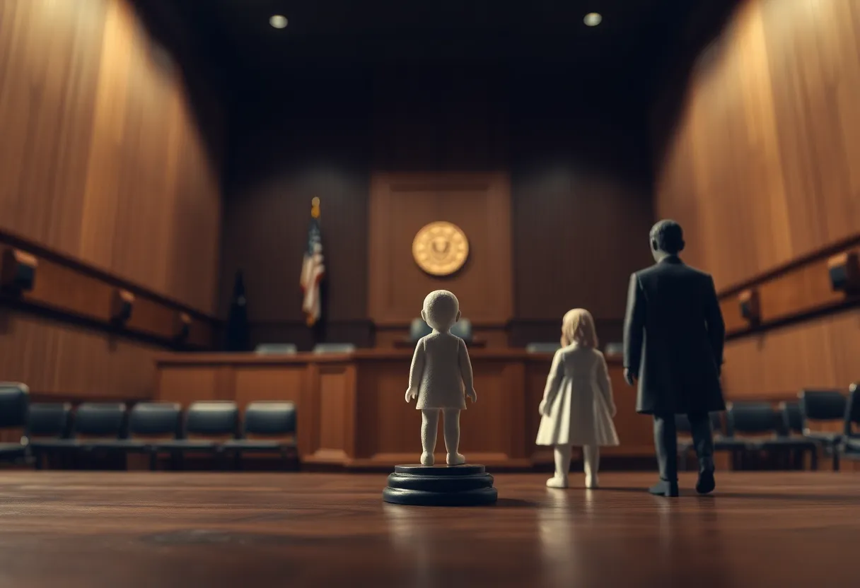 Courtroom scene illustrating themes of justice and child safety