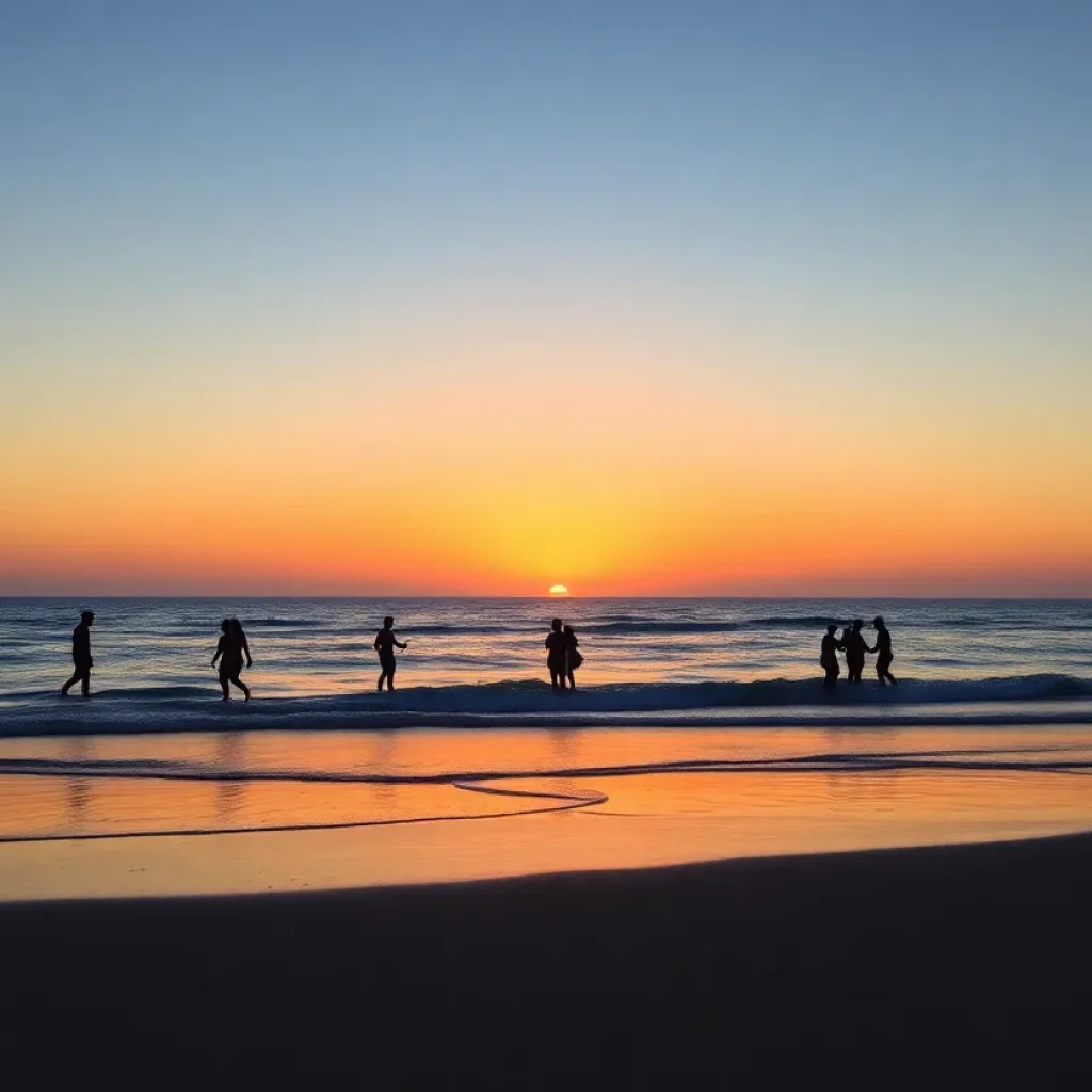 Sunset view of Crown Point Shores Beach, San Diego