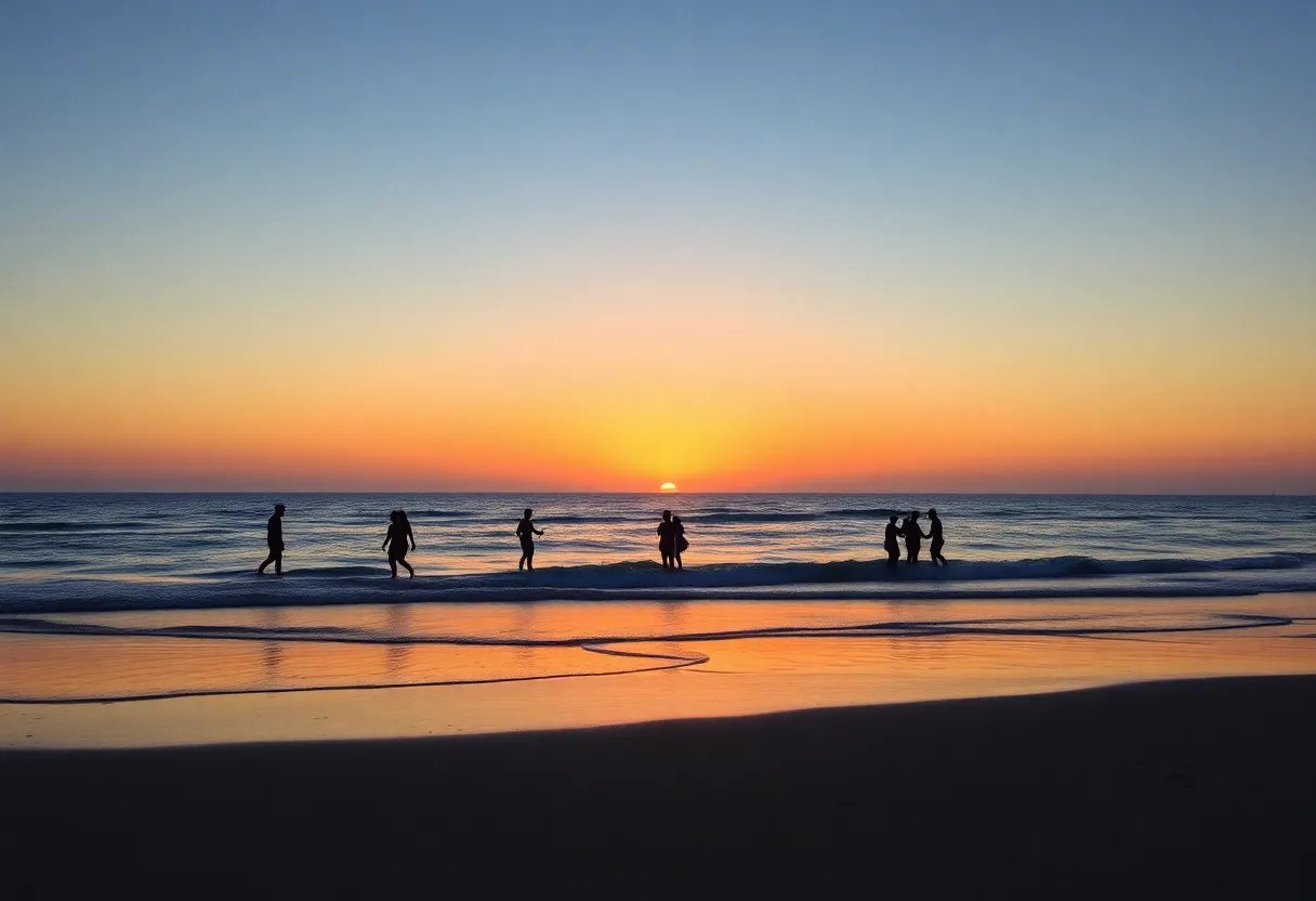 Sunset view of Crown Point Shores Beach, San Diego