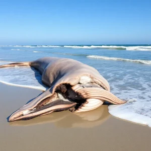Decomposed whale carcass washed ashore at La Jolla Shores beach
