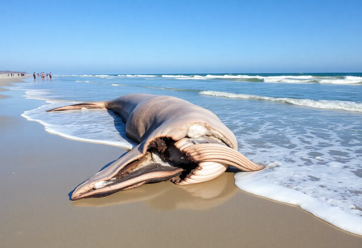 Decomposed whale carcass washed ashore at La Jolla Shores beach