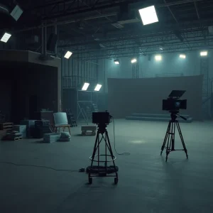 Empty Hollywood film set representing job crisis