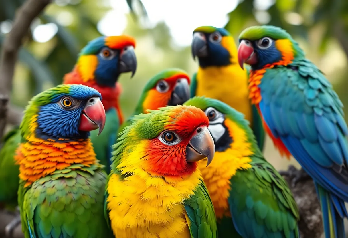 Colorful exotic birds in a natural setting