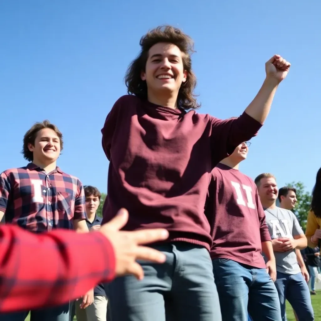 Students participating in a fraternity event