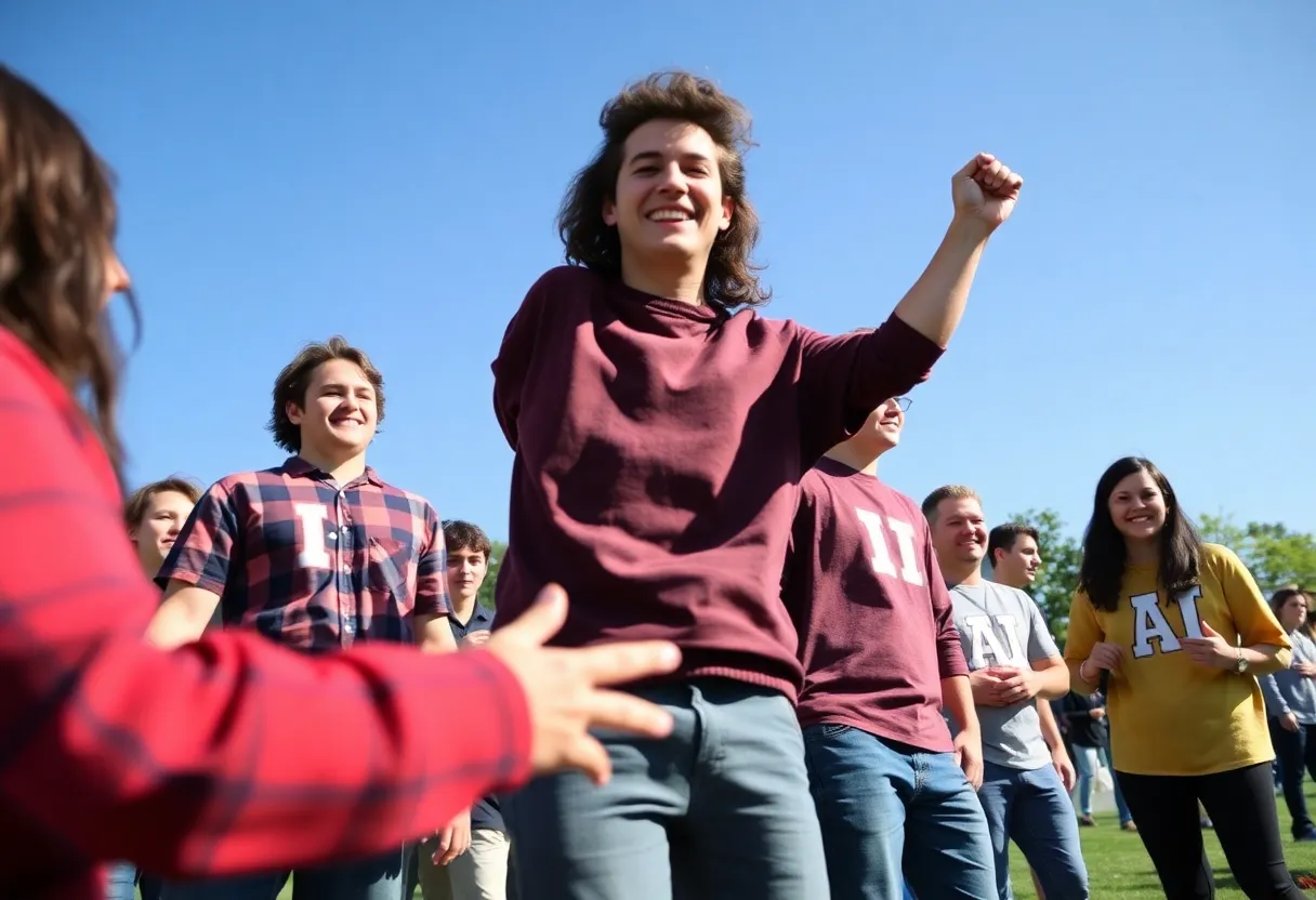Students participating in a fraternity event