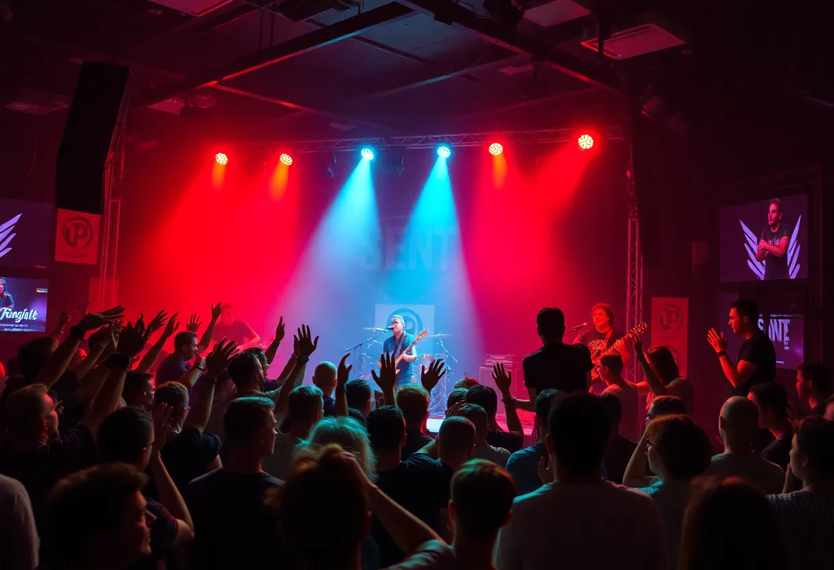 Concert scene of a punk rock band performing live