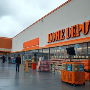 Exterior of a Home Depot store with visible security features