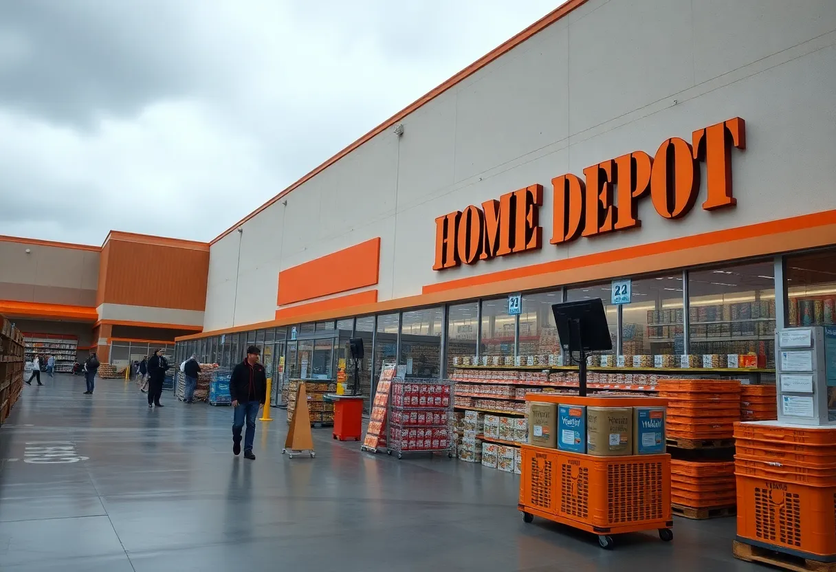 Exterior of a Home Depot store with visible security features