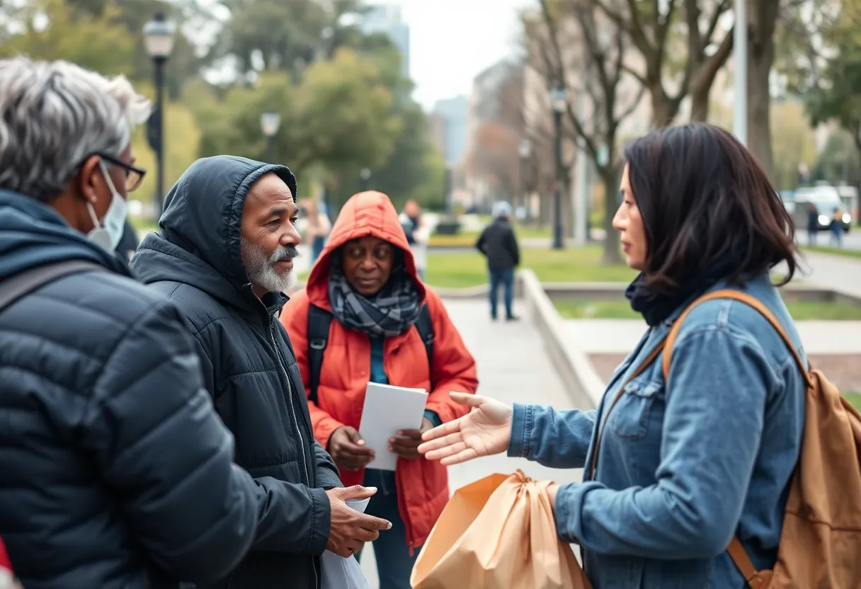Outreach team providing support to homeless individuals in San Diego park