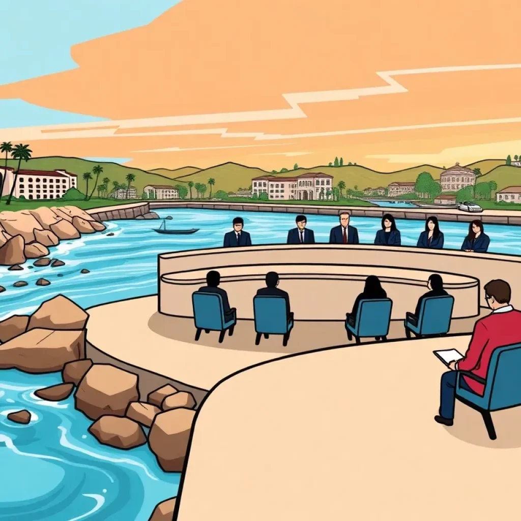 Illustration of a city council meeting regarding La Jolla cityhood.
