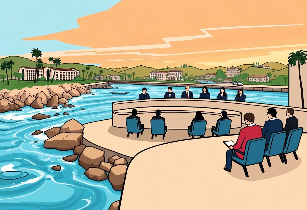 Illustration of a city council meeting regarding La Jolla cityhood.