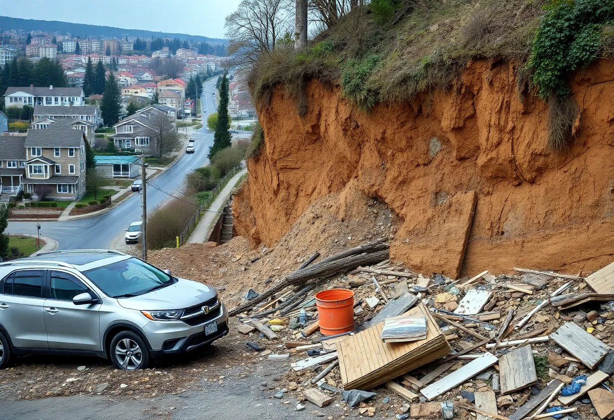 Landslide debris and damaged vehicles in Old Town San Diego