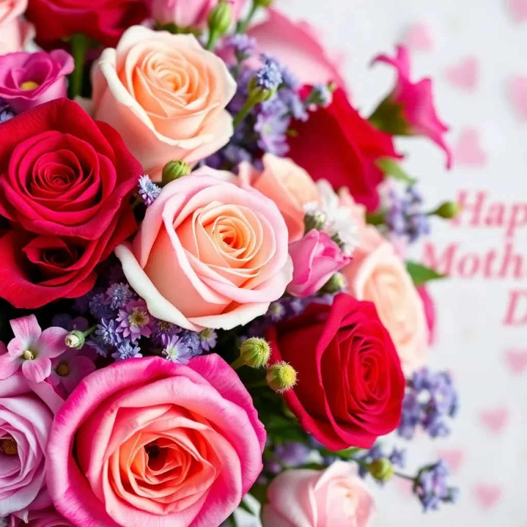 A beautiful bouquet of roses and lisianthus for Mother's Day