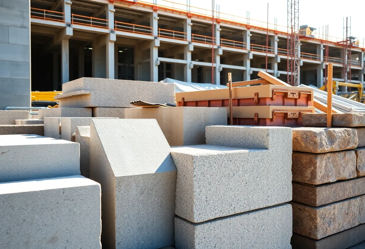 Collection of non-combustible construction materials including concrete and steel.