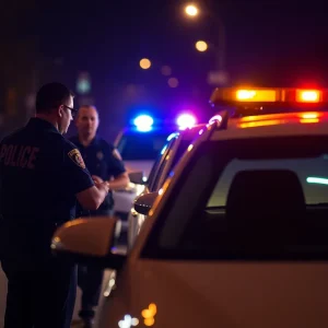 Police conducting a DUI checkpoint in Poway at night.