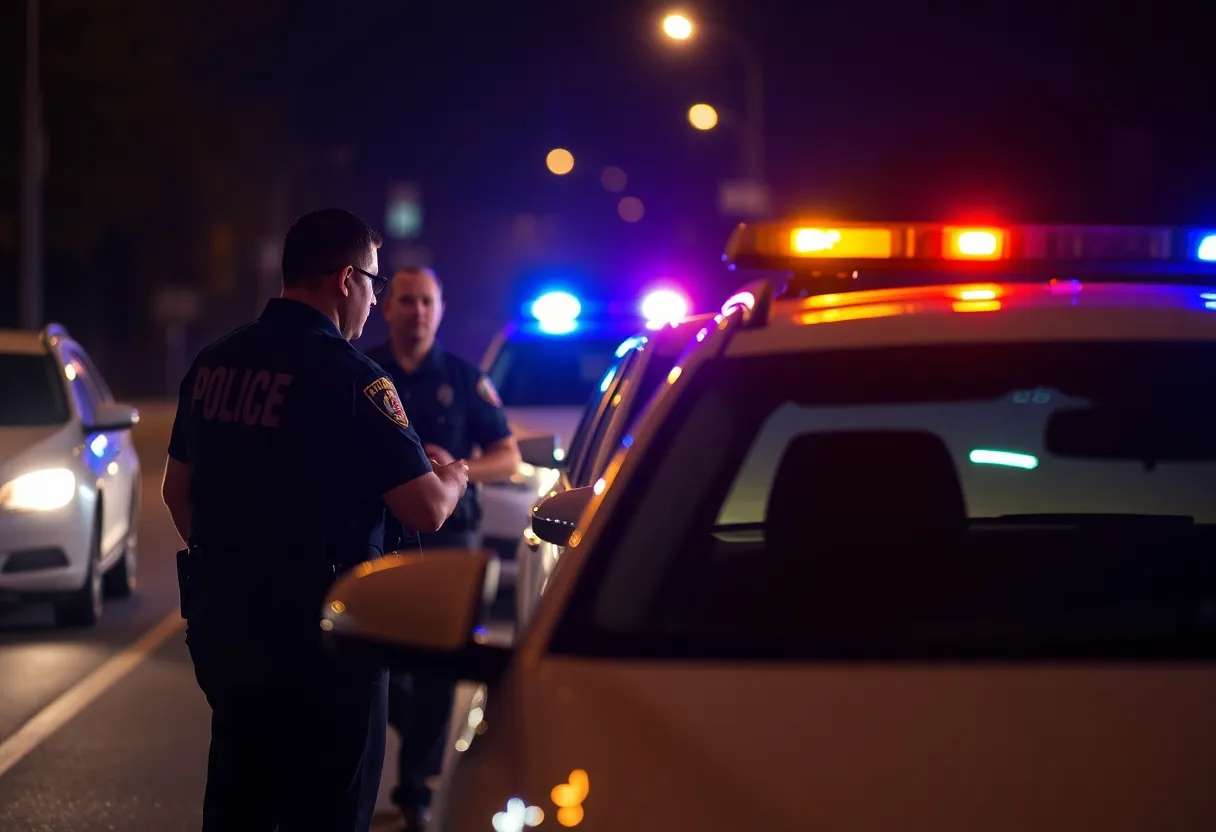 Police conducting a DUI checkpoint in Poway at night.