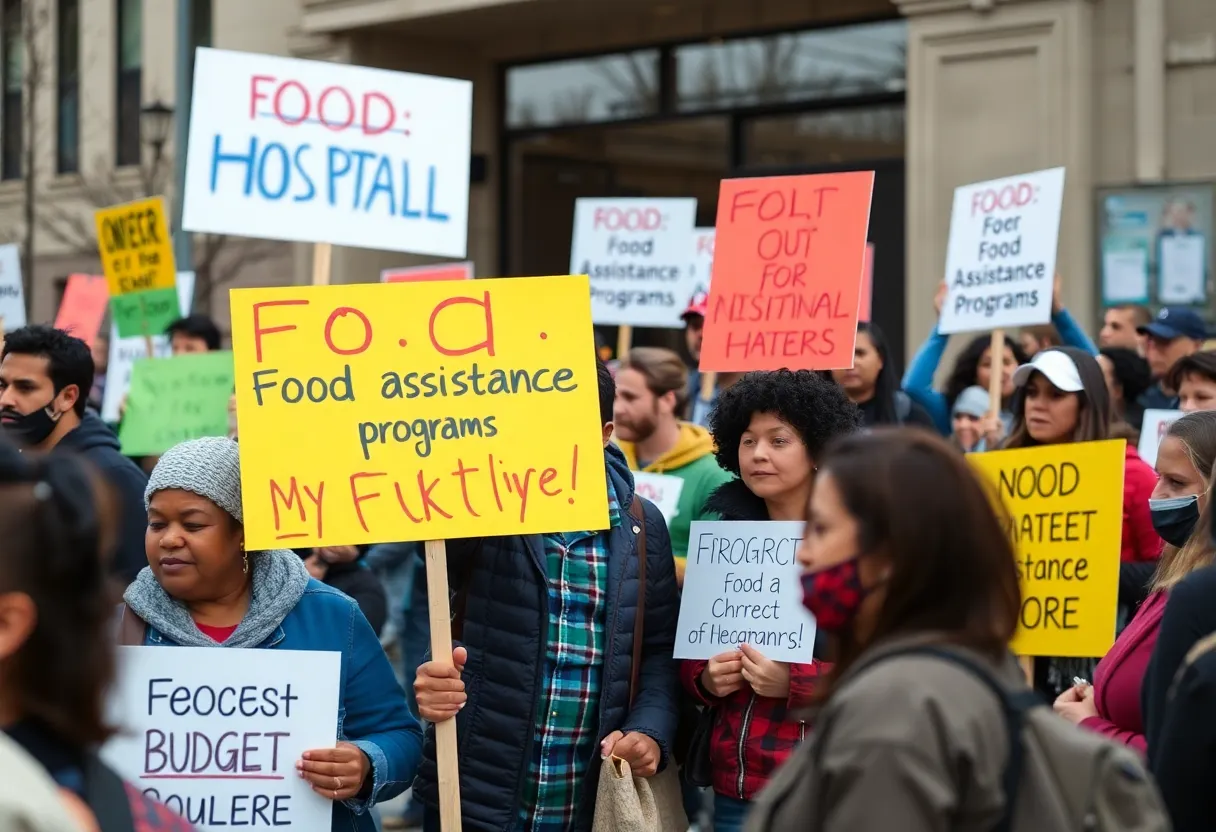 Community members rallying for food assistance in San Diego