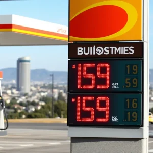 Gas station showing rising prices in California