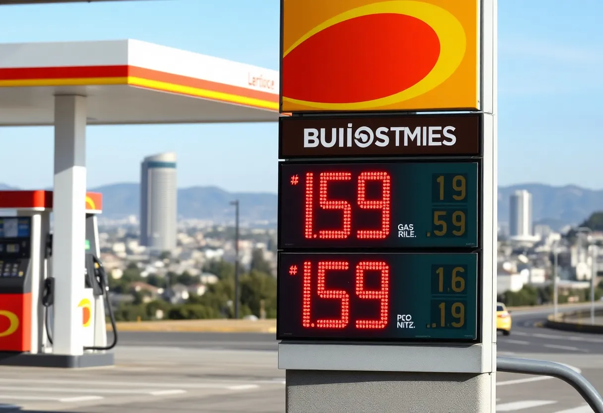 Gas station showing rising prices in California