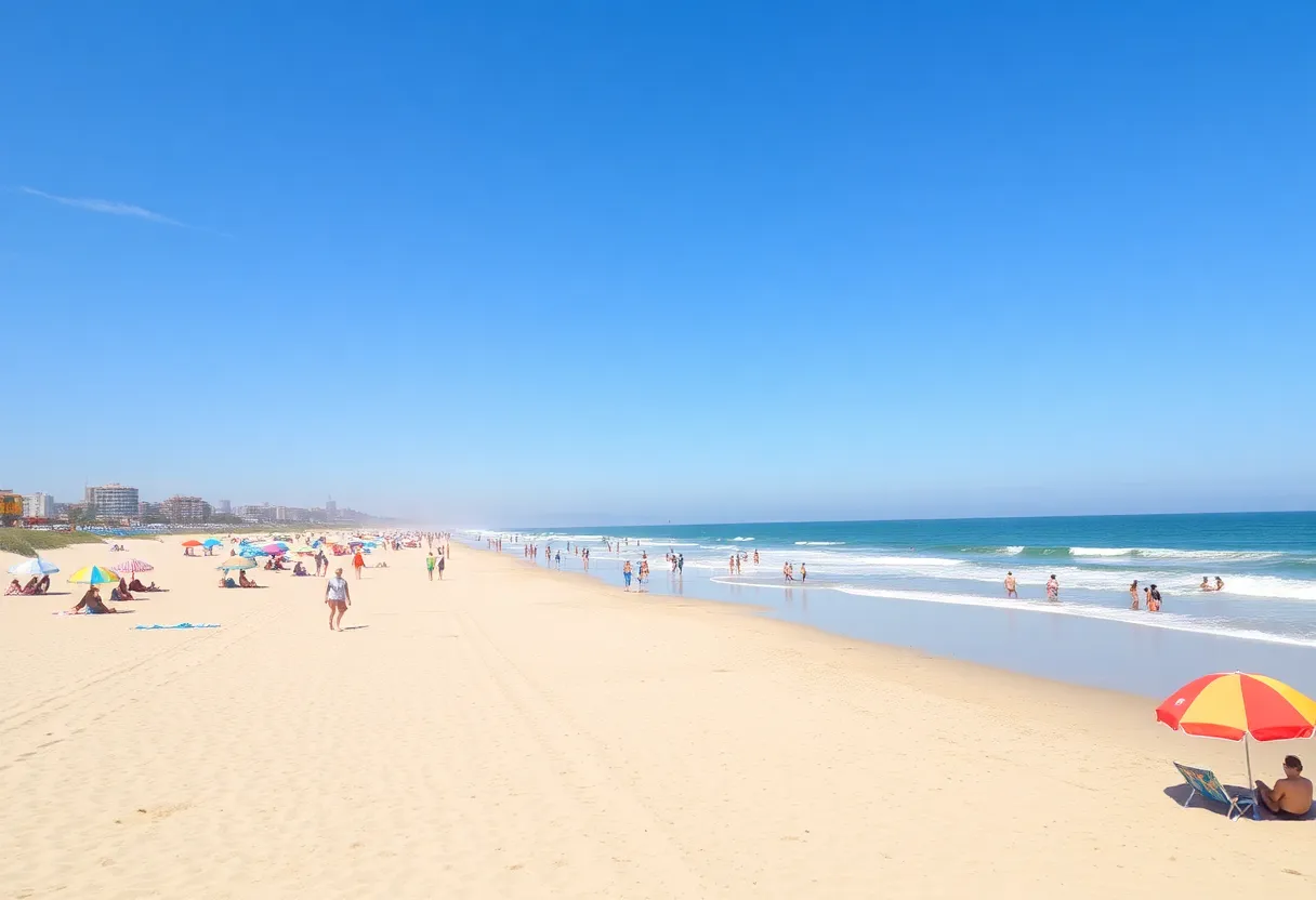 Crowded San Diego beach on Memorial Day with sunny weather