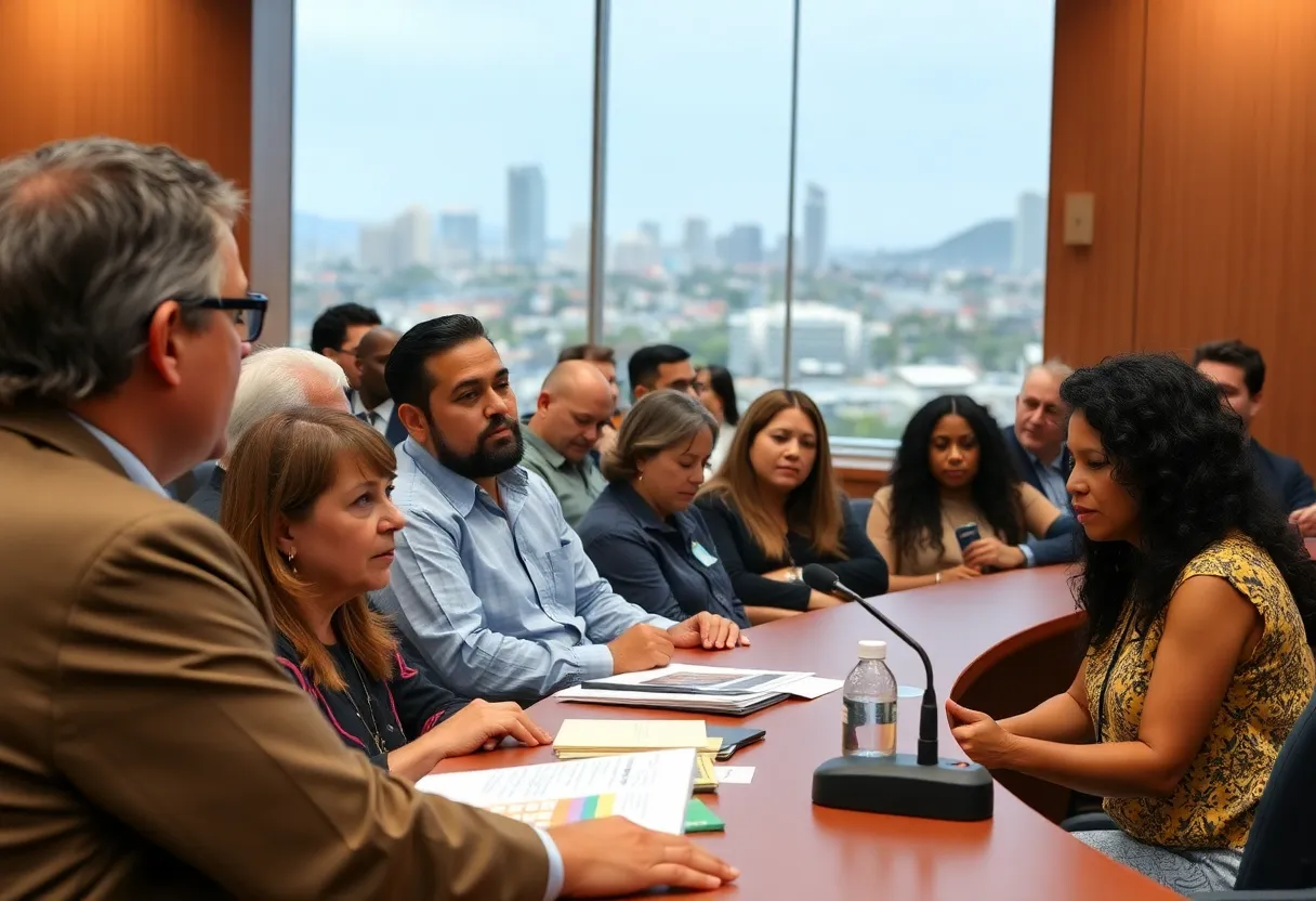 Residents at San Diego City Council Meeting discussing housing policies