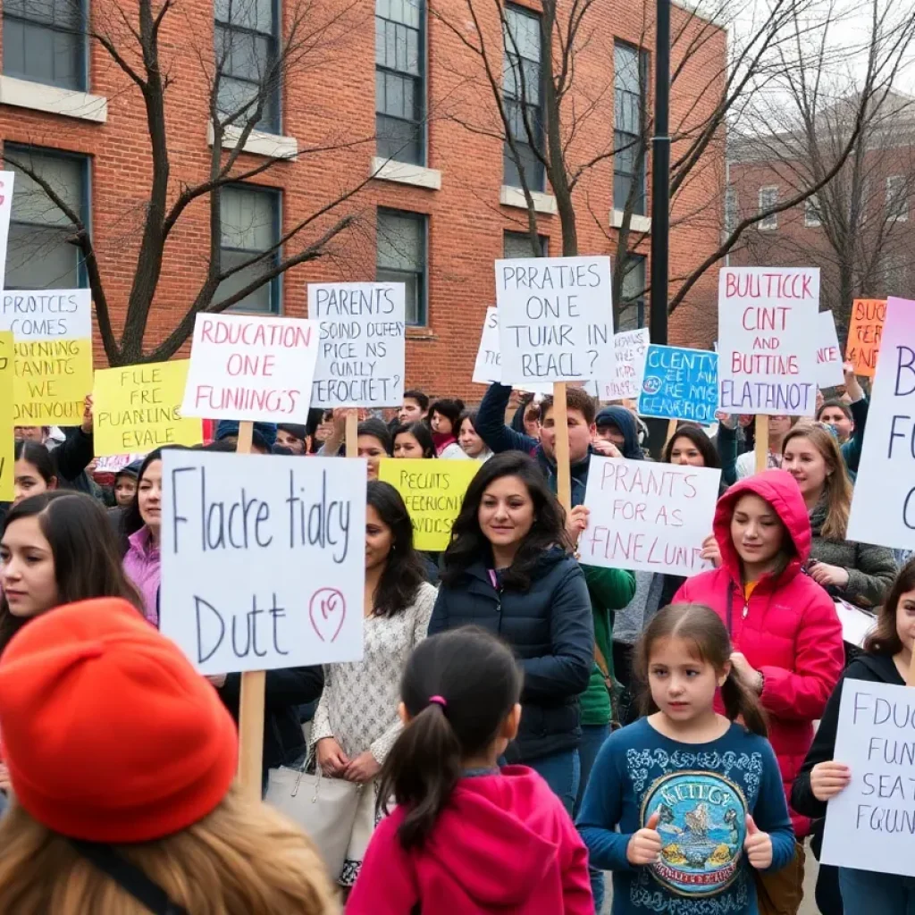 Participants at the San Diego rally against education funding cuts